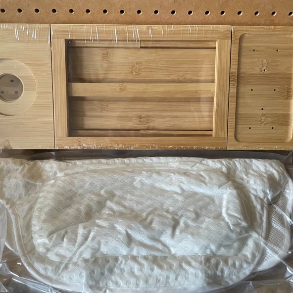 *New* Bamboo Bathtub Caddy Tray & Pillow - Picture 5 of 9